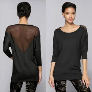 Alala Womens Size Size XS Mesh Detail Black Top Tunic Pullover 3/4 Sleeves